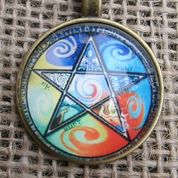 Pentacle Glass Cabochon Pendant Necklace - Picture 2 of 11